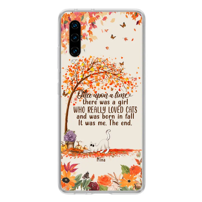 Custom Personalized Cat & Fall Phone Case - Upto 6 Cats - Autumn Gift For Cat Lover - There Was A Girl Who Really Loved Cats And Was Born In Fall - Case For Xiaomi/ Oppo/ Huawei