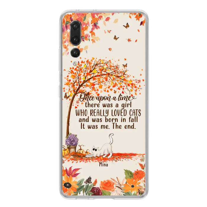 Custom Personalized Cat & Fall Phone Case - Upto 6 Cats - Autumn Gift For Cat Lover - There Was A Girl Who Really Loved Cats And Was Born In Fall - Case For Xiaomi/ Oppo/ Huawei