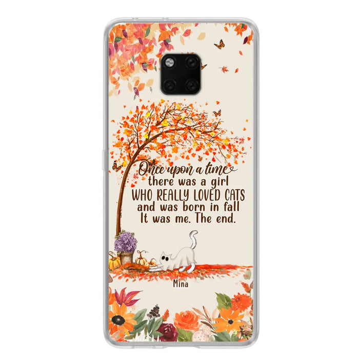 Custom Personalized Cat & Fall Phone Case - Upto 6 Cats - Autumn Gift For Cat Lover - There Was A Girl Who Really Loved Cats And Was Born In Fall - Case For Xiaomi/ Oppo/ Huawei