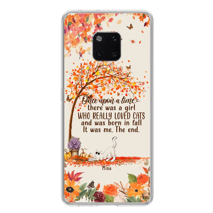 Custom Personalized Cat & Fall Phone Case - Upto 6 Cats - Autumn Gift For Cat Lover - There Was A Girl Who Really Loved Cats And Was Born In Fall - Case For Xiaomi/ Oppo/ Huawei