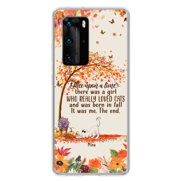 Custom Personalized Cat & Fall Phone Case - Upto 6 Cats - Autumn Gift For Cat Lover - There Was A Girl Who Really Loved Cats And Was Born In Fall - Case For Xiaomi/ Oppo/ Huawei