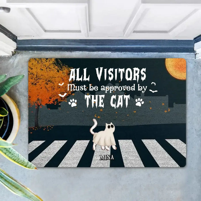 Custom Personalized Halloween Cat Boo Doormat - Upto 6 Cats - Gift Idea For Cat Lovers - All Visitors Must Be Approved By The Cats