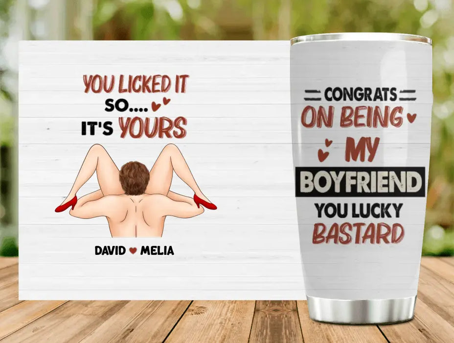 Personalized Couple Tumbler - Best Gift Idea For Couple/Anniversary - Congrats On Being My Boyfriend You Lucky Bastard