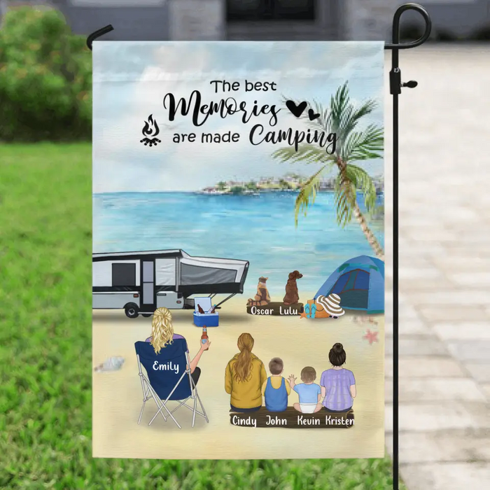 Custom Personalized Beach Camping Garden Flag - Single Man/Woman with up to 4 Kids and 2 Pets - The Ocean Is Calling - 1CTOH9