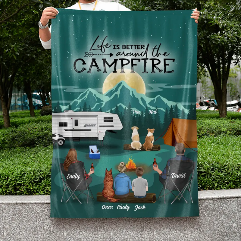 Personalized Night Camping Garden Flag Sign - Best Gift For Camping Family/Couple/Single Parent/Solo - Up to 4 Kids and 3 Pets - Life Is Better Around The Campfire