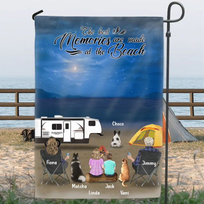 Custom Personalized Night Camping At Beach Garden Flag - Whole Family Upto 2 Kids 3 Pets - R8SZGQ