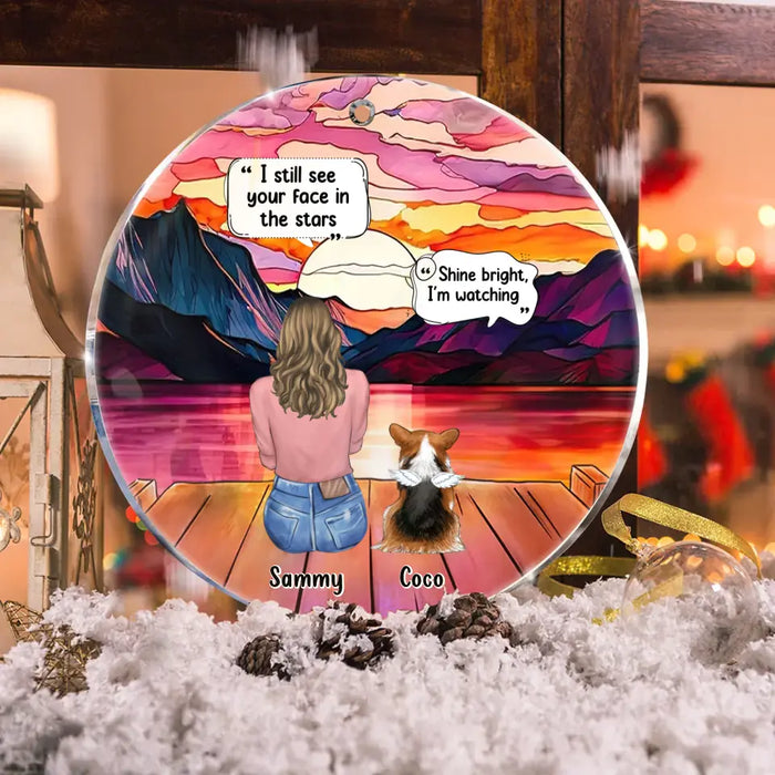 Custom Personalized Memorial Pet Circle Acrylic Ornament - Memorial Gift Idea For Dog/Cat/Rabbits Owners - I Still See Your Face In The Stars