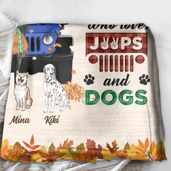 Custom Personalized Off-road Autumn Girl Single Layer Fleece/Quilt Blanket - Gift Idea For Girl/Dog Lovers - Upto 3 Dogs - Just A Girl