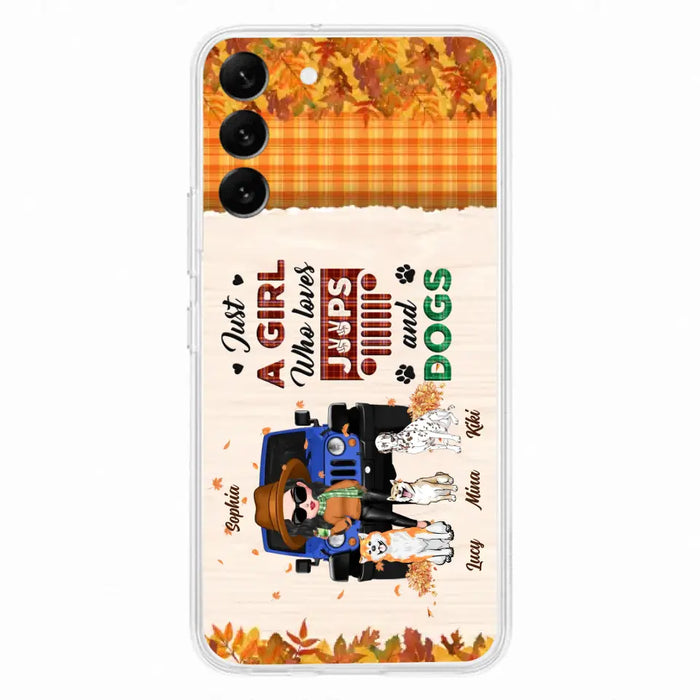 Personalized Off-road Autumn Girl Phone Case - Gift Idea For Girl/Dog Lovers - Upto 3 Dogs - Case For iPhone/Samsung