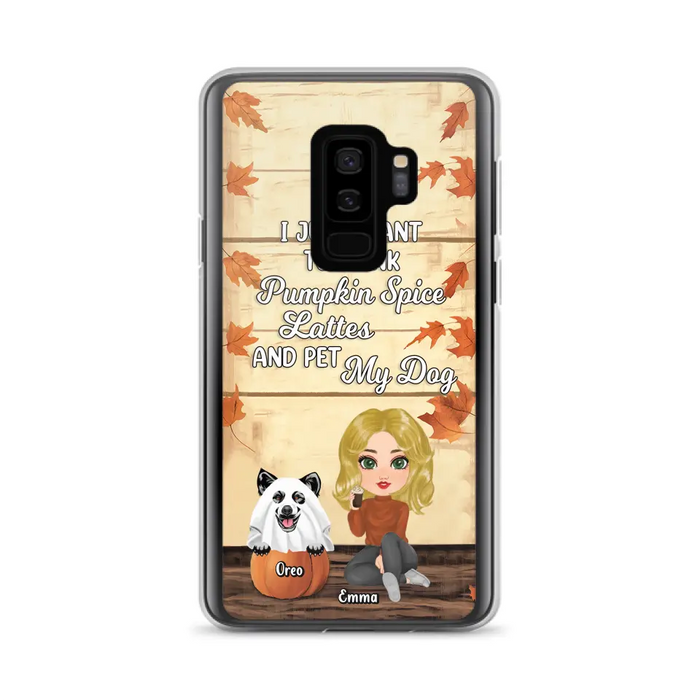 Custom Personalized Girl Dog/Cat Phone Case - Upto 5 Pets - Autumn Gift For Dog/Cat Lover - I Just Want To Drink Pumpkin Spice Lattes And Pet My Dogs - Case For iPhone And Samsung