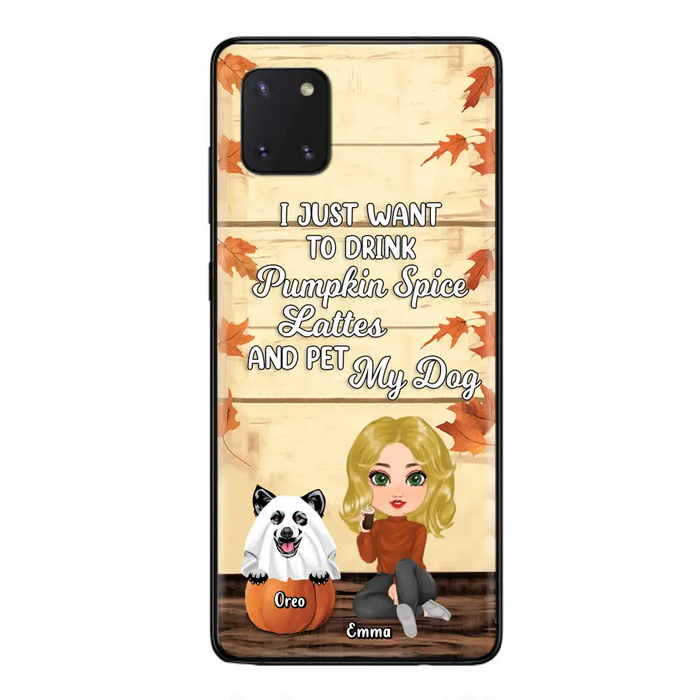 Custom Personalized Girl Dog/Cat Phone Case - Upto 5 Pets - Autumn Gift For Dog/Cat Lover - I Just Want To Drink Pumpkin Spice Lattes And Pet My Dogs - Case For iPhone And Samsung