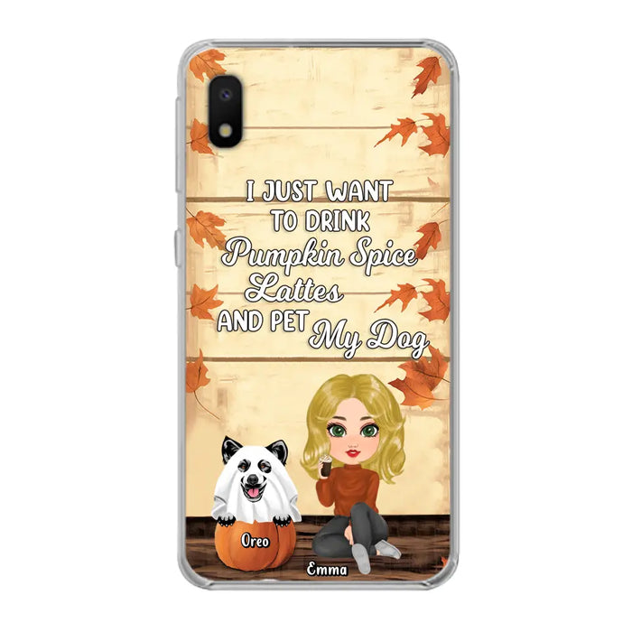 Custom Personalized Girl Dog/Cat Phone Case - Upto 5 Pets - Autumn Gift For Dog/Cat Lover - I Just Want To Drink Pumpkin Spice Lattes And Pet My Dogs - Case For iPhone And Samsung