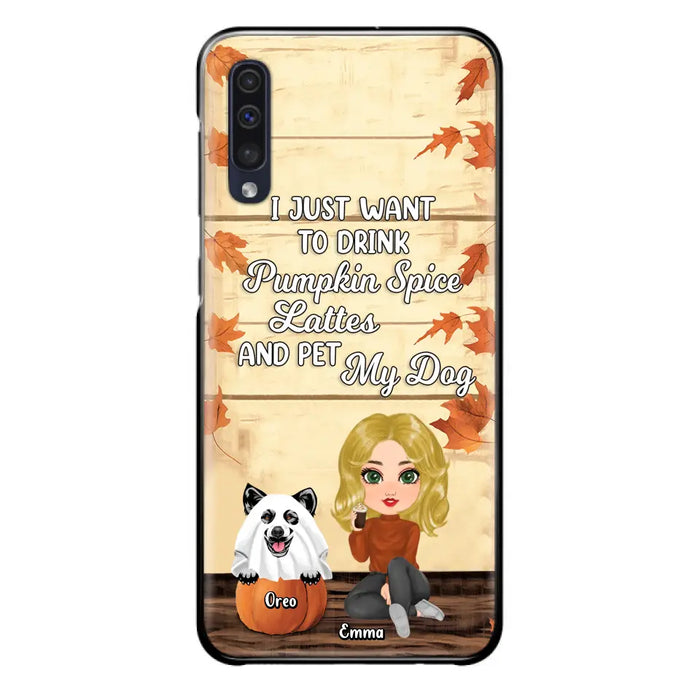 Custom Personalized Girl Dog/Cat Phone Case - Upto 5 Pets - Autumn Gift For Dog/Cat Lover - I Just Want To Drink Pumpkin Spice Lattes And Pet My Dogs - Case For iPhone And Samsung