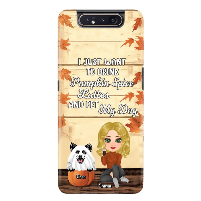 Custom Personalized Girl Dog/Cat Phone Case - Upto 5 Pets - Autumn Gift For Dog/Cat Lover - I Just Want To Drink Pumpkin Spice Lattes And Pet My Dogs - Case For iPhone And Samsung