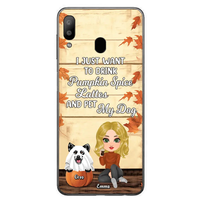 Custom Personalized Girl Dog/Cat Phone Case - Upto 5 Pets - Autumn Gift For Dog/Cat Lover - I Just Want To Drink Pumpkin Spice Lattes And Pet My Dogs - Case For iPhone And Samsung