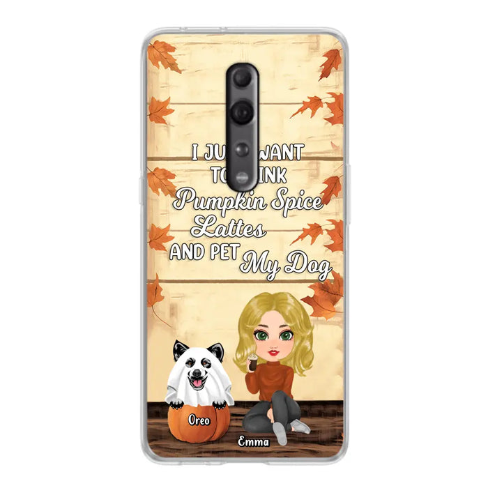 Custom Personalized Girl Dog/Cat Phone Case - Upto 5 Pets - Autumn Gift For Dog/Cat Lover - I Just Want To Drink Pumpkin Spice Lattes And Pet My Dogs - Case For Xiaomi/ Oppo/ Huawei