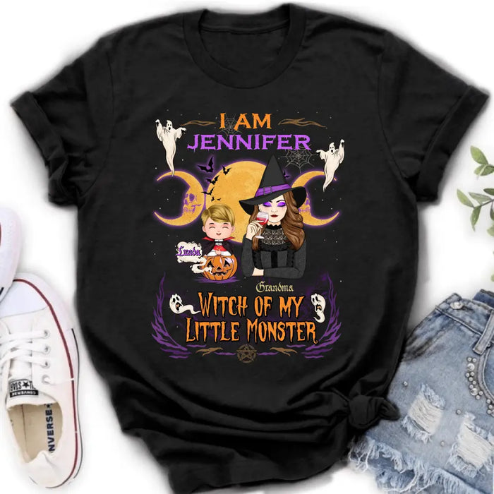 Personalized Grandma & Grandkid Witch Shirt/Hoodie - Halloween Gift For Grandkid - Upto 4 Kids - I Am Witch Of My Little Monsters