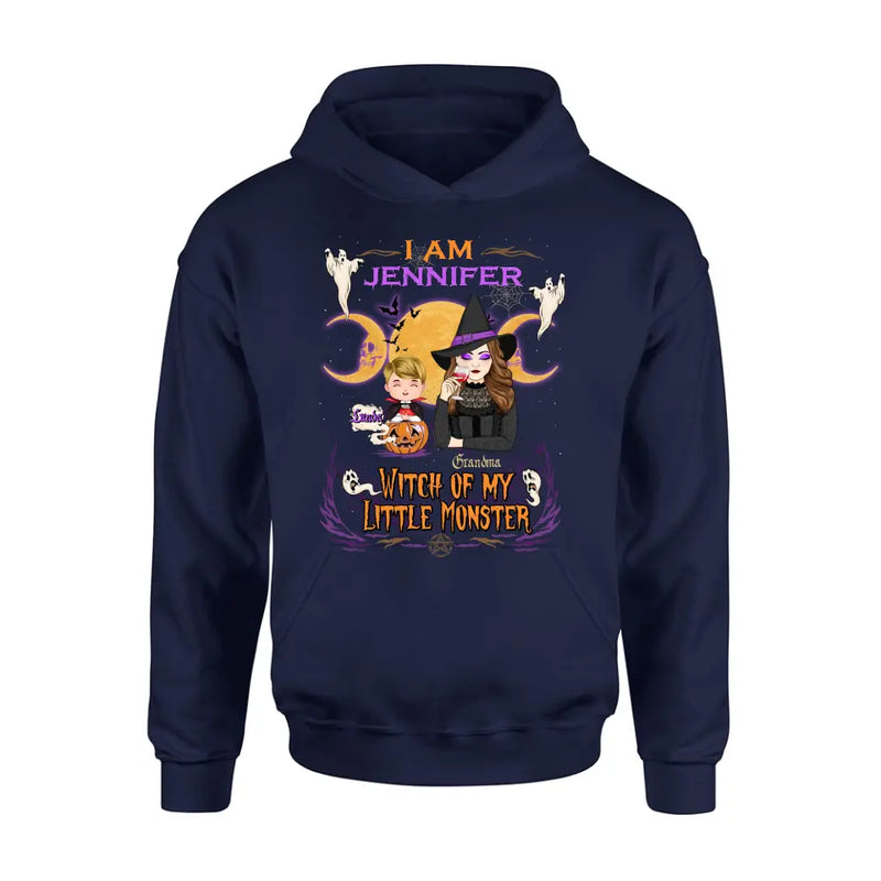 Personalized Grandma & Grandkid Witch Shirt/Hoodie - Halloween Gift For Grandkid - Up to 4 Kids - I Am Witch Of My Little Monsters