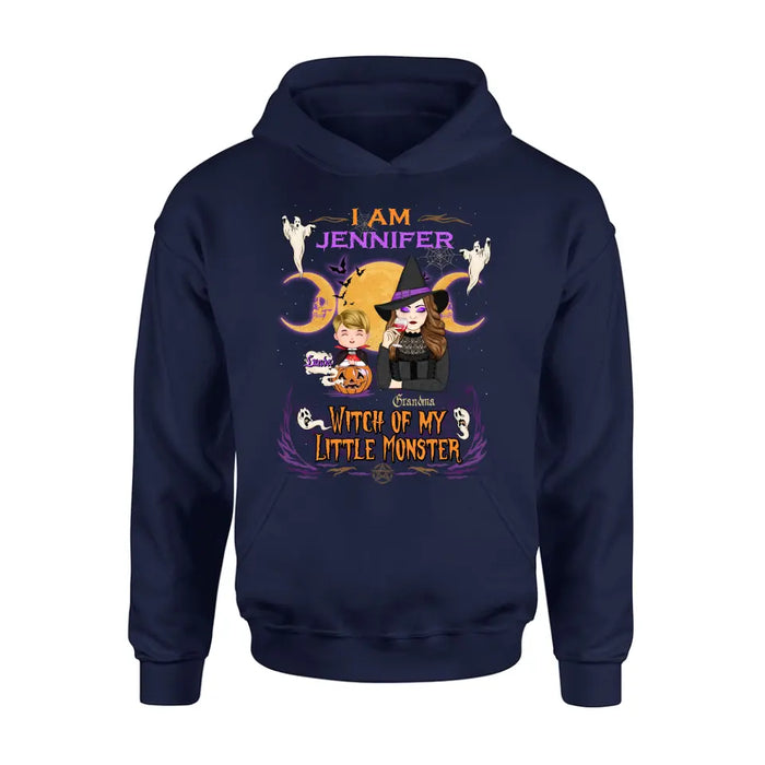 Personalized Grandma & Grandkid Witch Shirt/Hoodie - Halloween Gift For Grandkid - Upto 4 Kids - I Am Witch Of My Little Monsters