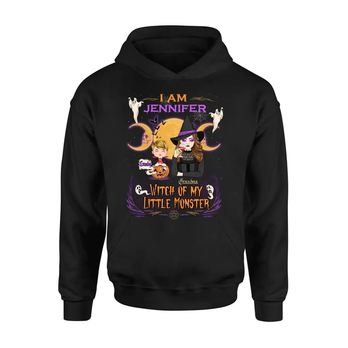 Personalized Grandma & Grandkid Witch Shirt/Hoodie - Halloween Gift For Grandkid - Upto 4 Kids - I Am Witch Of My Little Monsters