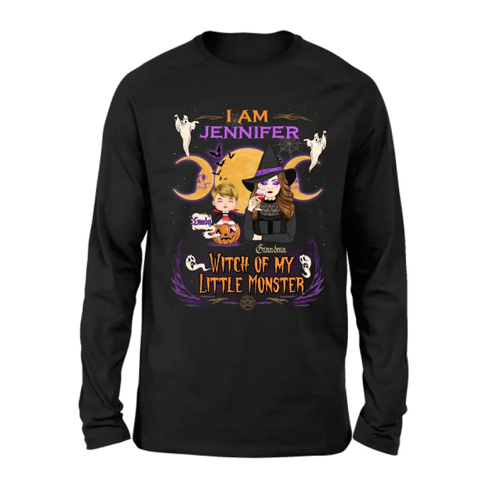 Personalized Grandma & Grandkid Witch Shirt/Hoodie - Halloween Gift For Grandkid - Upto 4 Kids - I Am Witch Of My Little Monsters