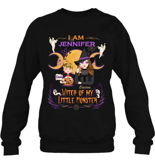 Personalized Grandma & Grandkid Witch Shirt/Hoodie - Halloween Gift For Grandkid - Upto 4 Kids - I Am Witch Of My Little Monsters