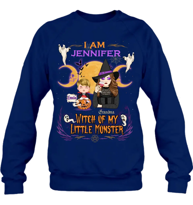 Personalized Grandma & Grandkid Witch Shirt/Hoodie - Halloween Gift For Grandkid - Upto 4 Kids - I Am Witch Of My Little Monsters