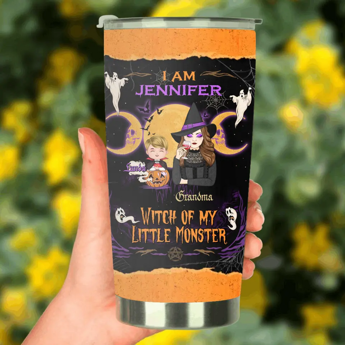 Personalized Grandma & Grandkid Witch Tumbler - Halloween Gift For Grandkid - Upto 4 Kids - I Am Witch Of My Little Monsters