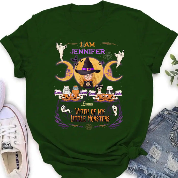 Personalized Grandma & Pet Witch Shirt/Hoodie - Halloween Gift For Grandma/Pet Lovers - Upto 4 Pets - I Am Witch Of My Little Monsters