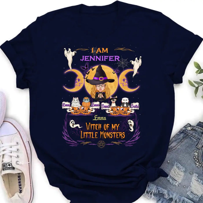 Personalized Grandma & Pet Witch Shirt/Hoodie - Halloween Gift For Grandma/Pet Lovers - Upto 4 Pets - I Am Witch Of My Little Monsters