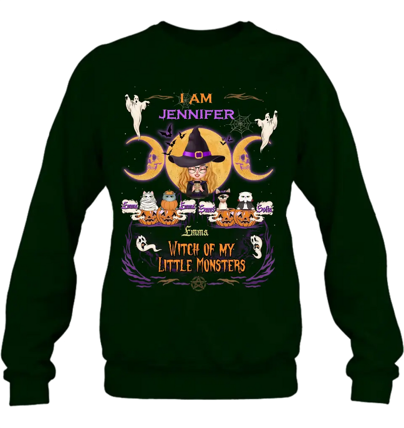 Personalized Grandma & Pet Witch Shirt/Hoodie - Halloween Gift For Grandma/Pet Lovers - Up to 4 Pets - I Am Witch Of My Little Monsters
