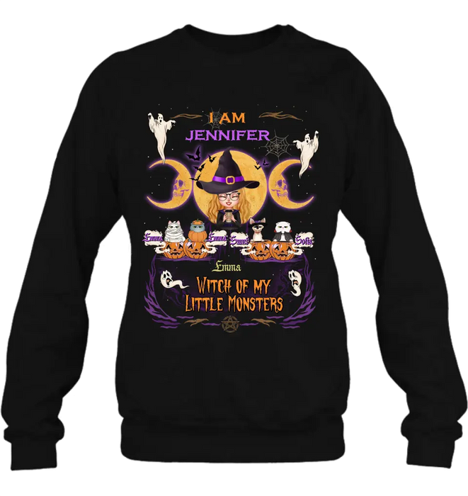 Personalized Grandma & Pet Witch Shirt/Hoodie - Halloween Gift For Grandma/Pet Lovers - Upto 4 Pets - I Am Witch Of My Little Monsters