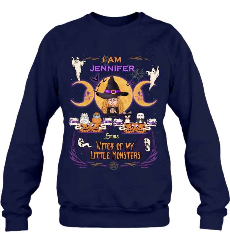 Personalized Grandma & Pet Witch Shirt/Hoodie - Halloween Gift For Grandma/Pet Lovers - Up to 4 Pets - I Am Witch Of My Little Monsters