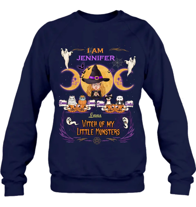 Personalized Grandma & Pet Witch Shirt/Hoodie - Halloween Gift For Grandma/Pet Lovers - Upto 4 Pets - I Am Witch Of My Little Monsters