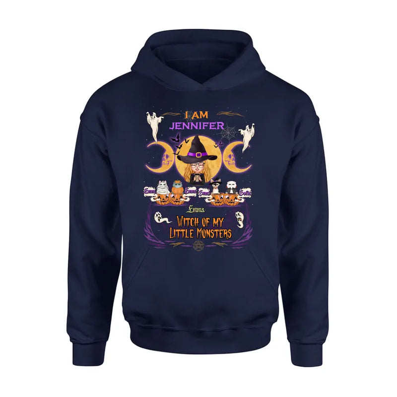 Personalized Grandma & Pet Witch Shirt/Hoodie - Halloween Gift For Grandma/Pet Lovers - Up to 4 Pets - I Am Witch Of My Little Monsters