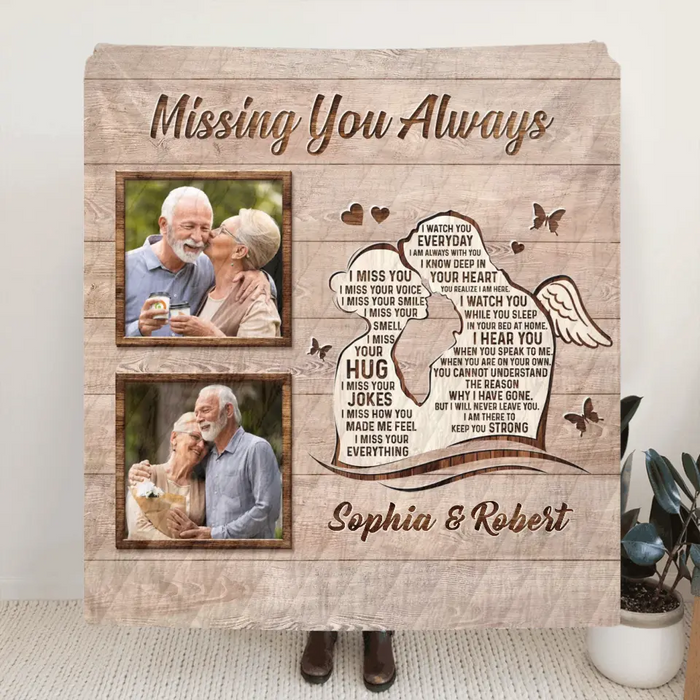 Custom Personalized Memorial Husband Quilt/Single Layer Fleece Blanket - Upload Photos - Memorial Gift Idea For Loss Husband - Missing You Always