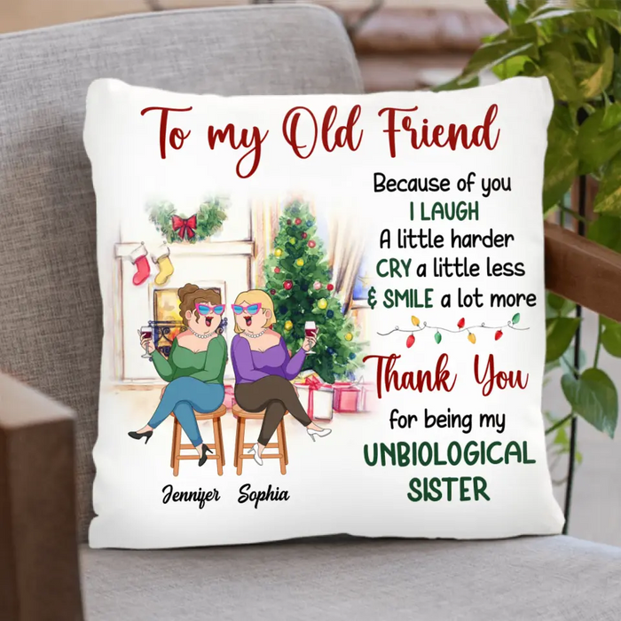 Custom Personalized Old Friends Pillow Cover - Christmas Gift Idea For Friends/ Besties - Smile A Lot More