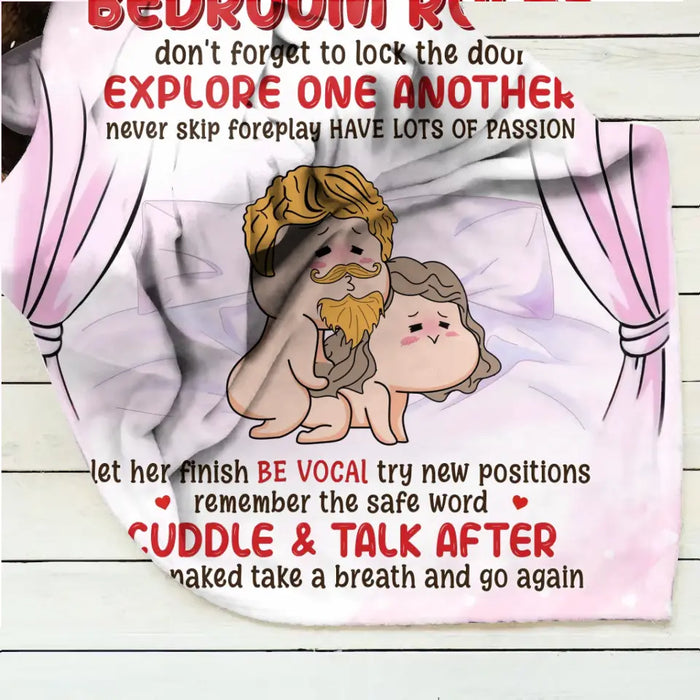 Personalized Couple Single Layer Fleece/Quilt Blanket - Gift Idea For Couple - Bedroom Rules Don't Forget To Lock The Door