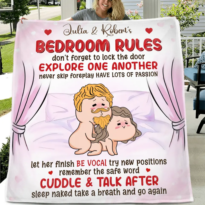 Personalized Couple Single Layer Fleece/Quilt Blanket - Gift Idea For Couple - Bedroom Rules Don't Forget To Lock The Door
