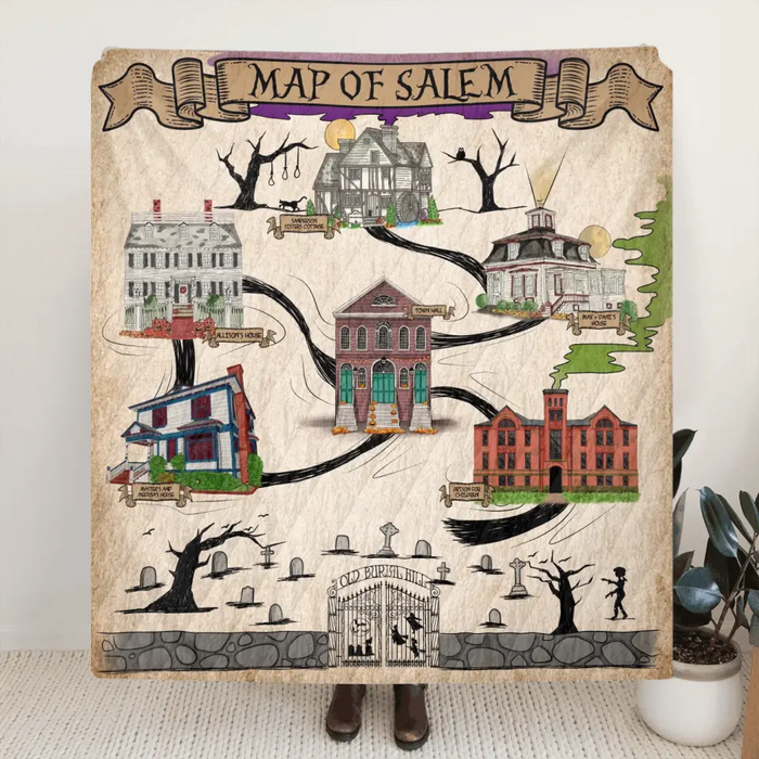 Custom Personalized Map Of Salem Single Layer Fleece/Quilt Blanket - Halloween Gift Idea