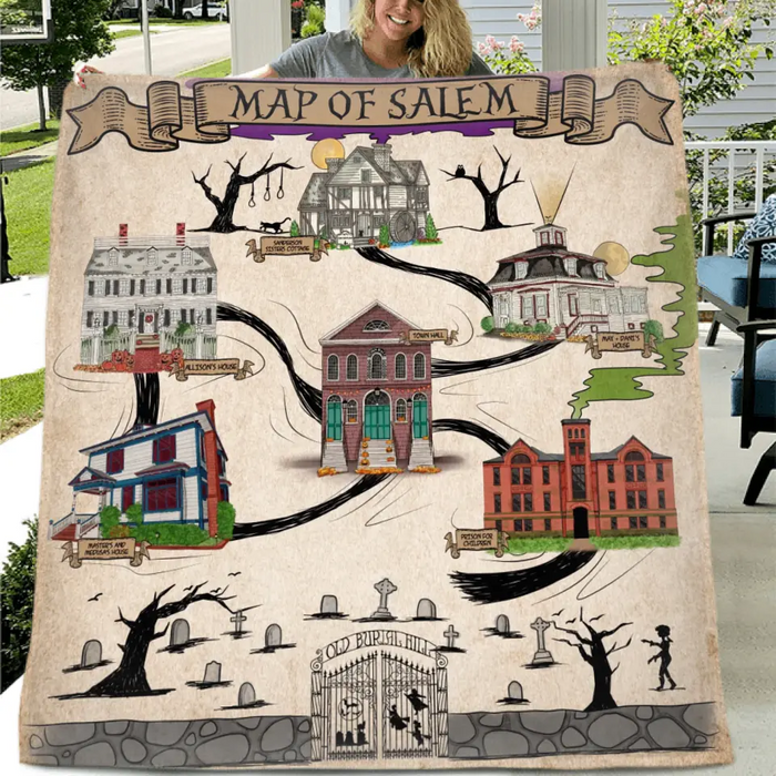 Custom Personalized Map Of Salem Single Layer Fleece/Quilt Blanket - Halloween Gift Idea