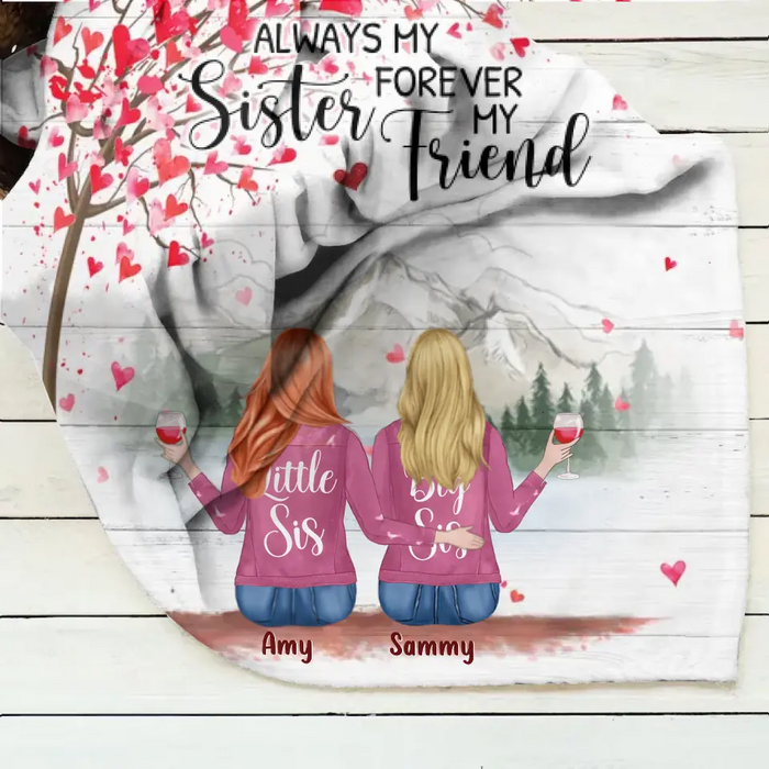 Personalized Sisters Fleece Throw Blanket/Quilt Blanket/Pillow Cover - Gift Idea For Sisters/Friends - Upto 6 Girls - Always My Sister Forever My Friend