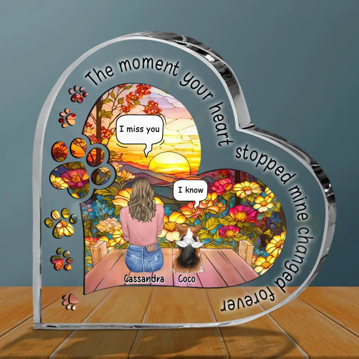 Personalized Memorial Pet Crystal Heart- Upto 4 Pets - Memorial Gift Idea For Dog/Cat/Rabbits Owners - The Moment Your Heart Stopped Mine Changed Forever