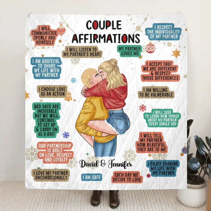 Custom Personalized Couple Pillow Cover/Single Layer Fleece/Quilt Blanket - Christmas Gift Idea for Couple/Him/Her - Couple Affirmations