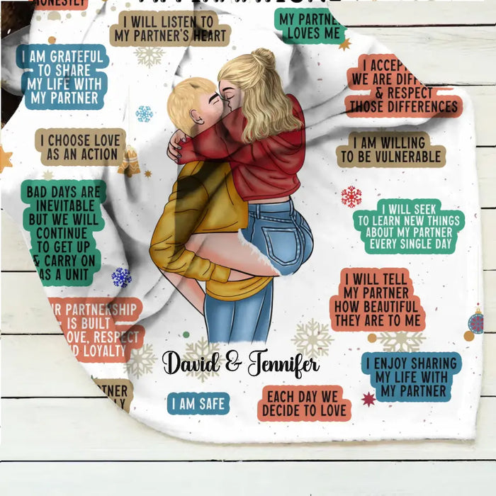 Custom Personalized Couple Pillow Cover/Single Layer Fleece/Quilt Blanket - Christmas Gift Idea for Couple/Him/Her - Couple Affirmations