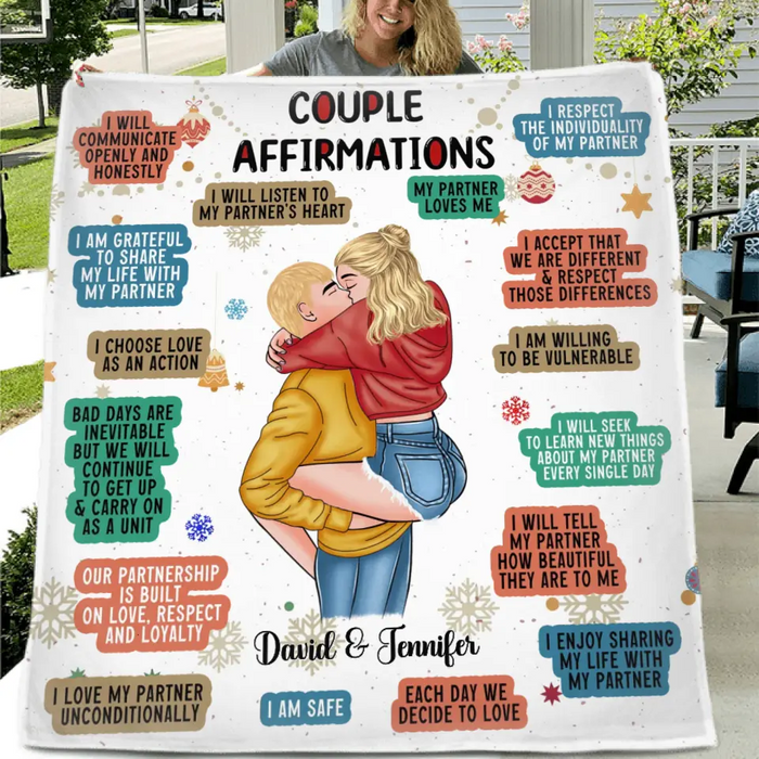 Custom Personalized Couple Pillow Cover/Single Layer Fleece/Quilt Blanket - Christmas Gift Idea for Couple/Him/Her - Couple Affirmations