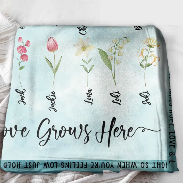 Personalized Grandma Garden Quilt/Single Layer Fleece Blanket - Gift Idea For Grandma - Upto 12 Flowers - Grandma's Garden