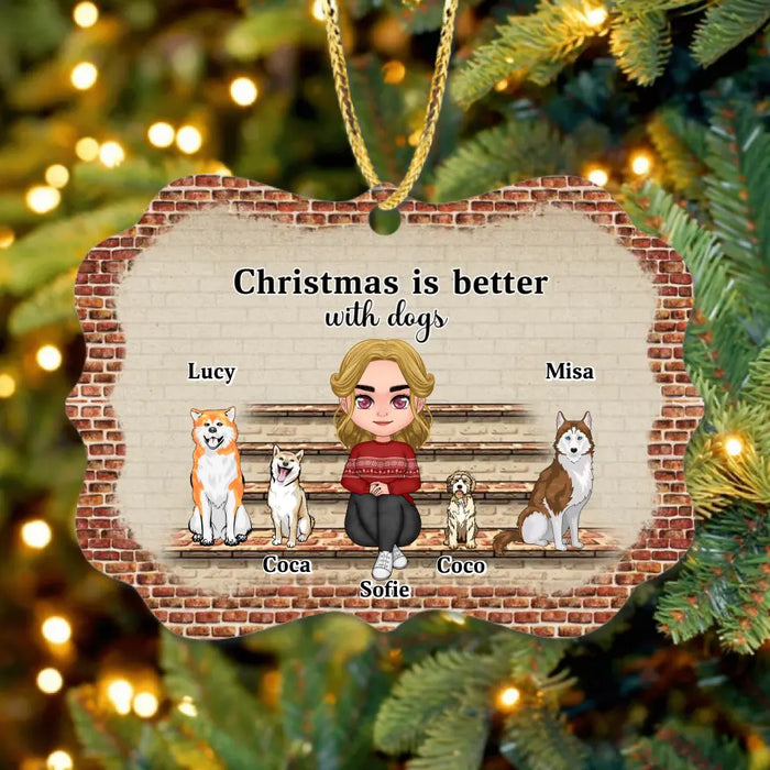 Personalized Christmas Dog Mom Rectangle Ornament - Gift Idea For Dogs Lovers - Upto 4 Dogs - Christmas Is Better With Dogs