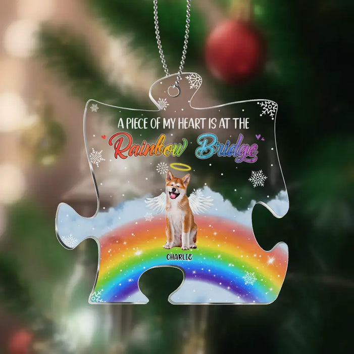 Custom Personalized Memorial Dog Puzzle Acrylic Ornament - Upto 3 Dogs - Memorial Gift Idea For Dog Lover - A Piece Of My Heart Is At The Rainbow Bridge