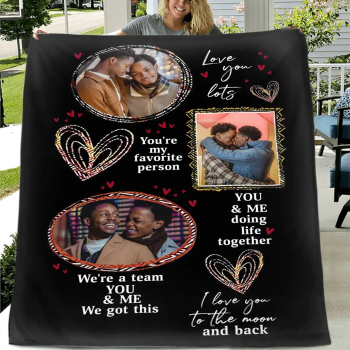 Custom Personalized Couple Single Layer Fleece/Quilt Blanket - Upload Photo - Christmas Gift Idea For Couple/ Him/Her - I Love You To The Moon And Back